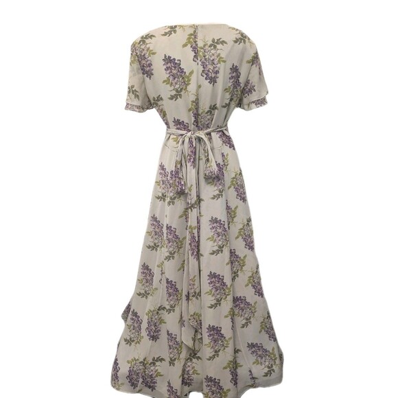 Vintage Ivory Lilac Floral Floor Length Silk Dress sz 12 Bridesmaid Formal - Picture 7 of 16